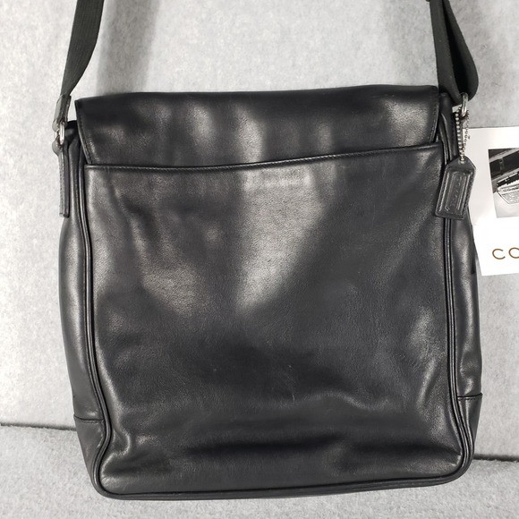 NWT Coach Black Leather Messenger Crossbody Bag Adjustable Strap Buckle Unisex - Picture 15 of 16